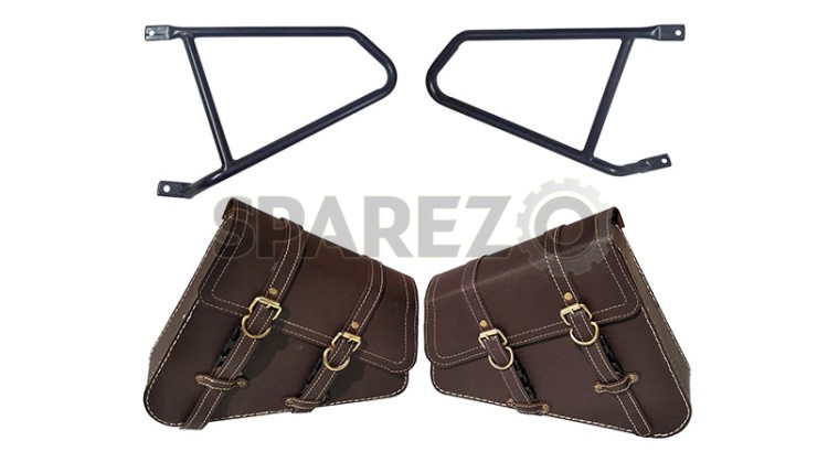 Royal Enfield GT Continental 650 Mounting Rails With Pannier Bags Pair Brown - SPAREZO